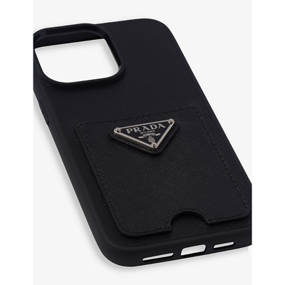 Shop Prada Womens Black Brand-plaque Card-holder Leather Iphone14 Max Phone Case