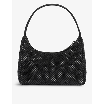 Shop Prada Crystal-embellished Satin Shoulder Bag In Black