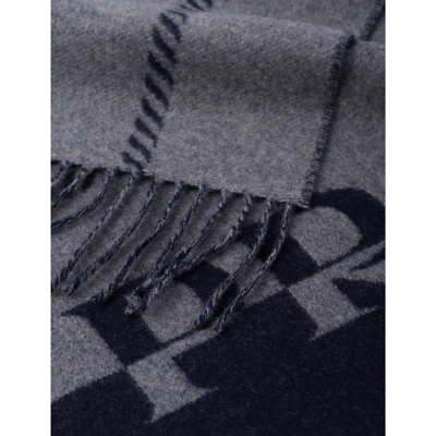 Prada Mens Grey Small Logo-jacquard Wool Scarf In Grey
