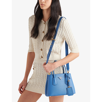 Shop Prada Womens Light Blue Double Saffiano Mini Leather Top-handle Bag 1 Size