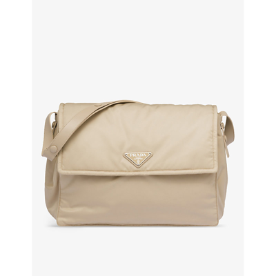 Shop Prada Womens Neutral Re-nylon Brand-plaque Recycled-nylon Shoulder Bag