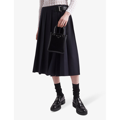 Prada Logo Plaque Spazzolato Leather Platform Moccasins In Black