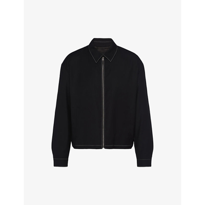 Shop Prada Mens Black Collared Contrast-trim Wool Jacket