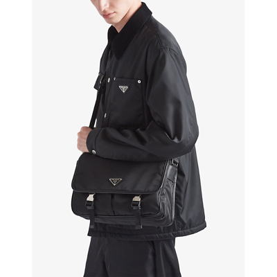 Shop Prada Re-nylon Leather And Recycled-nylon Shoulder Bag In Black