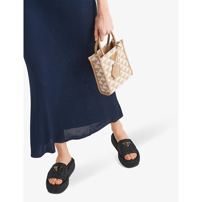 Prada Crochet Wedge Slides In Black
