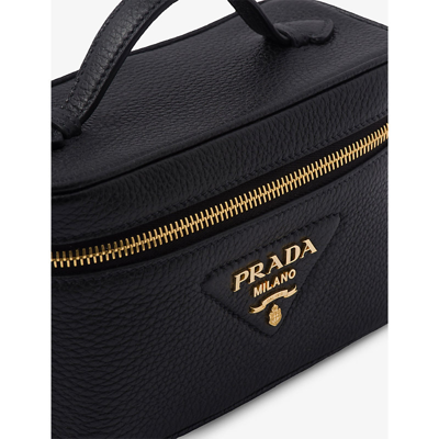 Shop Prada Black Brand-plaque Mini Leather Top-handle Bag