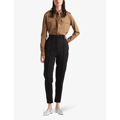Shop Prada Womens Black High-rise Slim-fit Stretch-woven Trousers