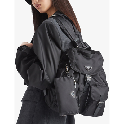 Shop Prada Re-nylon Drawstring Recycled-nylon Backpack In Black