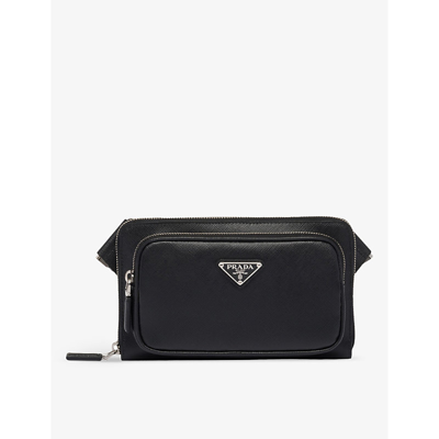 Shop Prada Brand-plaque Saffiano-leather Cross-body Bag In Black