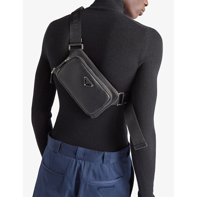 Shop Prada Brand-plaque Saffiano-leather Cross-body Bag In Black