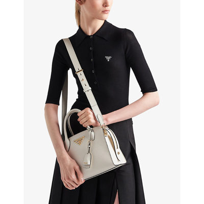 Shop Prada White Kristen Saffiano Mini Leather Top-handle Bag