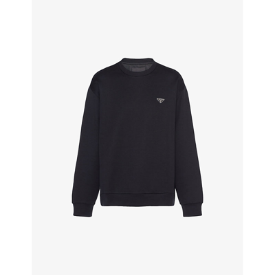 Shop Prada Brand-plaque Boxy-fit Cotton-jersey Sweatshirt In Black