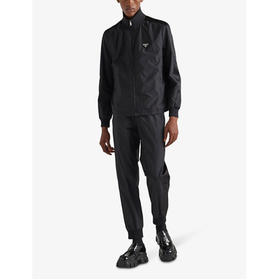 Shop Prada Mens Black Brand-patch Spread-collar Silk-blend Jacket