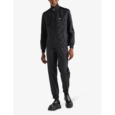 Shop Prada Brand-patch Spread-collar Silk-blend Jacket In Black