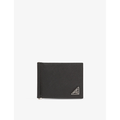 Prada Mens Black Logo-plaque Leather Wallet In Black