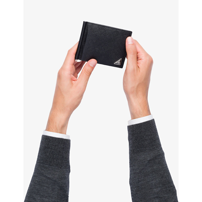 Prada Mens Black Logo-plaque Leather Wallet In Black