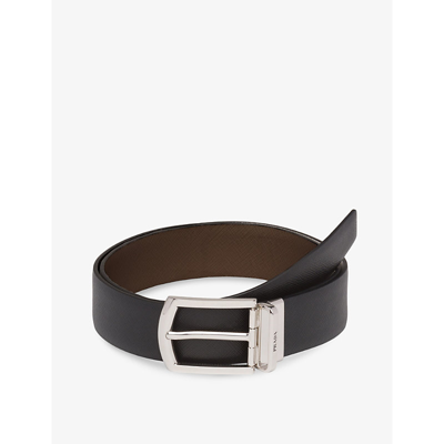 Shop Prada Mens Black Reversible Saffiano Leather Belt