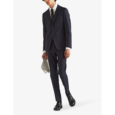 Shop Prada Mens Blue Single-breasted Slim-fit Wool Suit