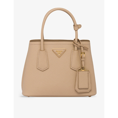 Shop Prada Womens Neutral Double Saffiano Mini Leather Top-handle Bag
