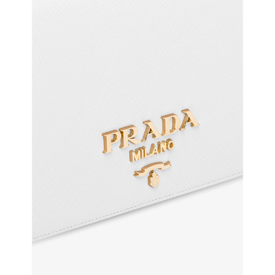 Shop Prada White Brand-plaque Mini Saffiano-leather Cross-body Bag