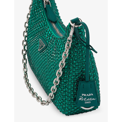 Shop Prada Womens Green Re-edition 2005 Crystal-embellished Satin Shoulder Bag 1 Size