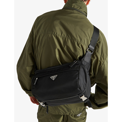 Prada Mens Black Re-nylon Leather And Nylon Shoulder Bag In Black