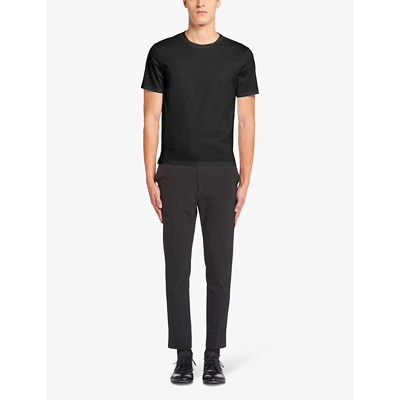 Shop Prada Mens Black Logo-embroidered Slim-fit Stretch-cotton T-shirt