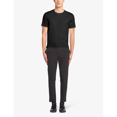 Prada Mens Black Logo-embroidered Slim-fit Stretch-cotton T-shirt In Black