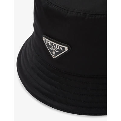Prada Mens Black Logo-plaque Recycled-nylon Bucket Hat In Black