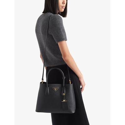 Prada Small Leather Double Handbag In Black