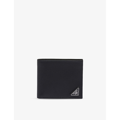 Shop Prada Mens Black Logo-plaque Small Leather Wallet