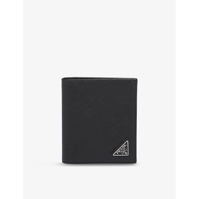 Shop Prada Mens Black Logo-plaque Leather Wallet