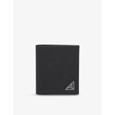 Prada Mens Black Logo-plaque Leather Wallet In Black