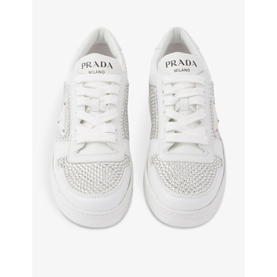 Shop Prada Crystal-embellished Leather Low-top Trainers In White