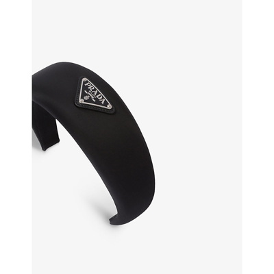 Shop Prada Womens Black Re-nylon Brand-plaque Recycled-nylon Headband