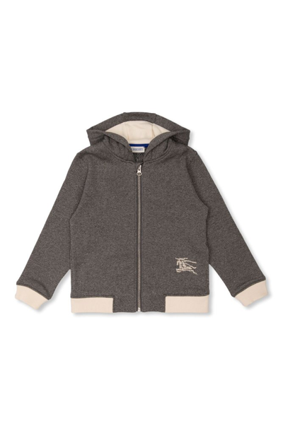 Shop Burberry Kids Logo Embroidered Zipped Hoodie In Grey