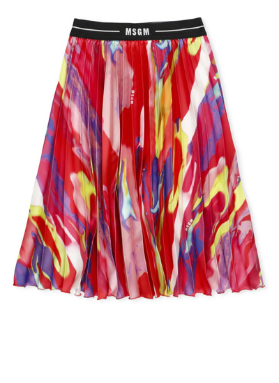 Shop Msgm Kids Graphic Printed Pleated Skirt In Multi