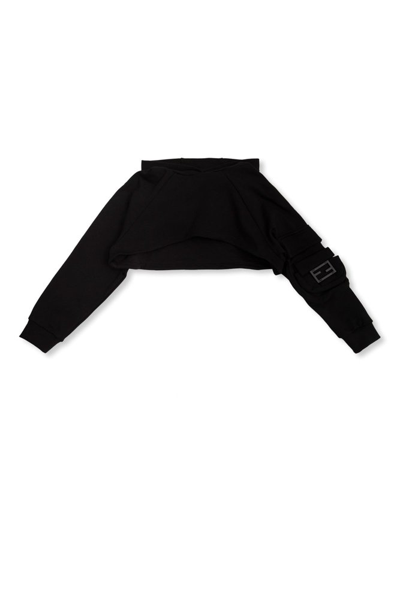 Shop Fendi Kids Ff Plaque Cropped Hoodie In Black