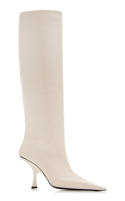 Shop Attico Ester Leather Knee Boots In Ivory