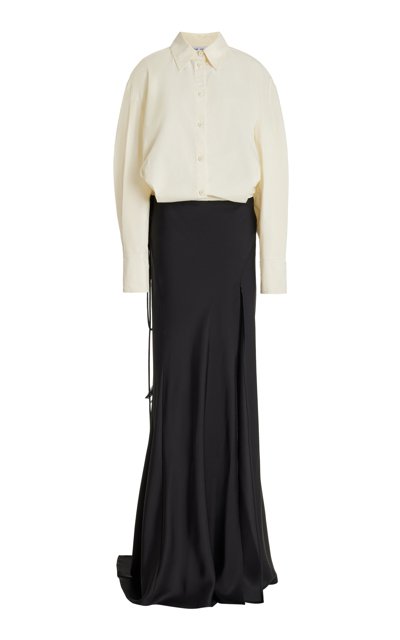Shop Attico Button-down Shirt Maxi Dress In Black,white
