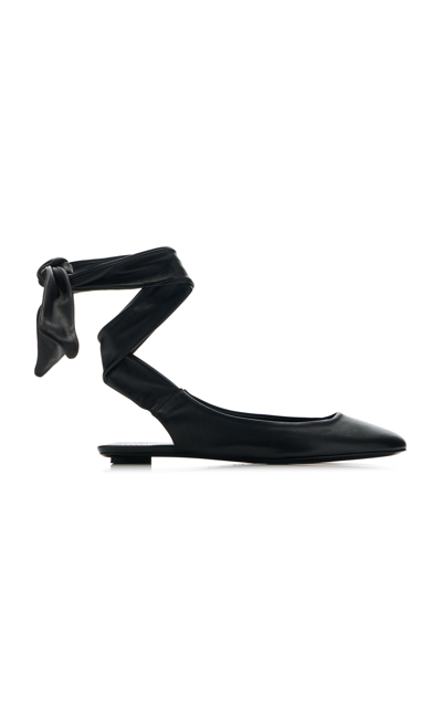 Shop Attico Cloe Lace-up Leather Ballet Flats In Black