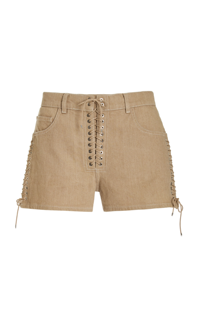 Shop Ludovic De Saint Sernin Lace-up Denim Shorts In Brown