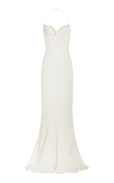Shop Ludovic De Saint Sernin Mermaid Linen-blend Maxi Dress In White