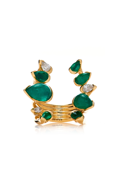 Shop Fernando Jorge Calyx 18k Yellow Gold Emerald; Diamond Ring In Green