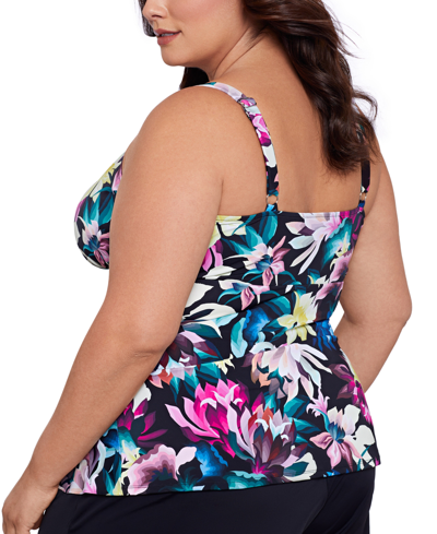 Shop Swim Solutions Plus Size Floral-print Tiered Tankini Top, Created For Macy's In Dark Lotus