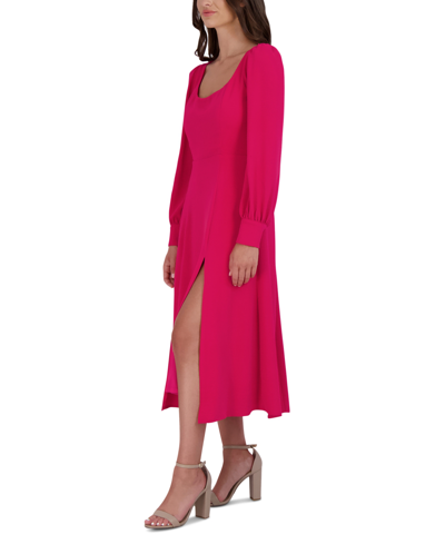 Julia Jordan Womens Smocked Long Sleeves Midi Dress In Pink