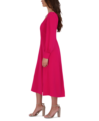 Julia Jordan Womens Smocked Long Sleeves Midi Dress In Pink
