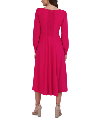 Julia Jordan Womens Smocked Long Sleeves Midi Dress In Pink