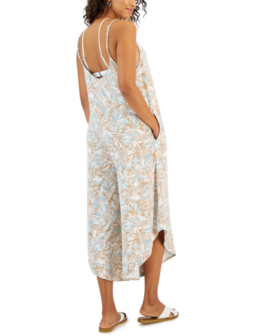 Shop J Valdi Women's Flowy Botanical-print Cover-up Jumper In Taupe,teal,white
