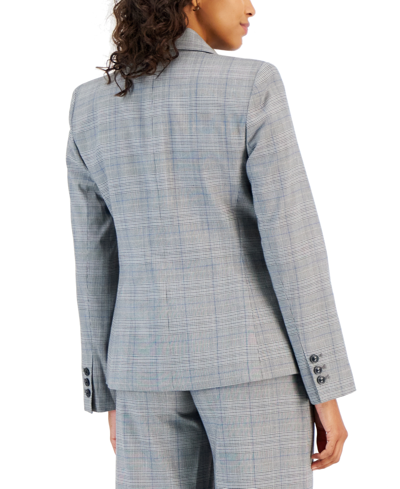 Shop Tahari Asl Women's Glen Plaid Faux-double-breasted Blazer In Grey,blue